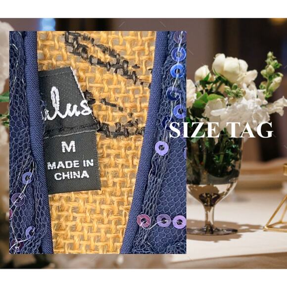 Lulus Navy Blue Sequins Floral Tiered Halter Midi Dress Size M - Picture 11 of 11